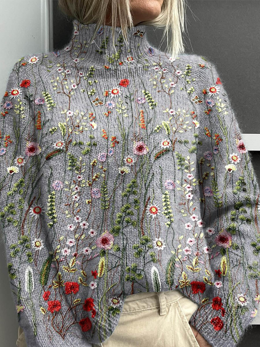 MAURINE | Pull col roulé à imprimé floral vintage