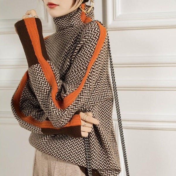 AMIRA | Pull à col roulé à rayures contrastantes